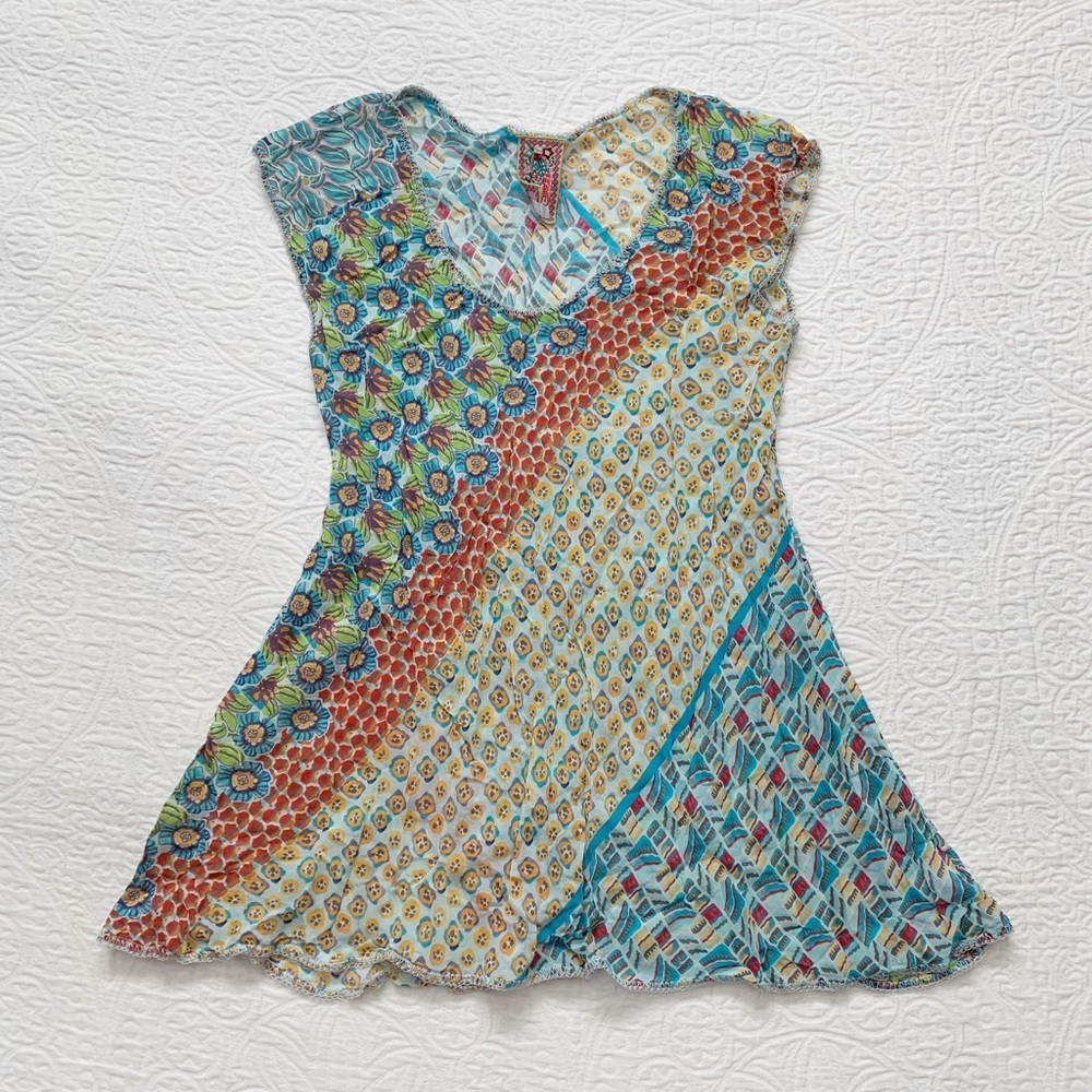Johnny Was Multicolor Floral Patchwork Tunic Blouse Top
